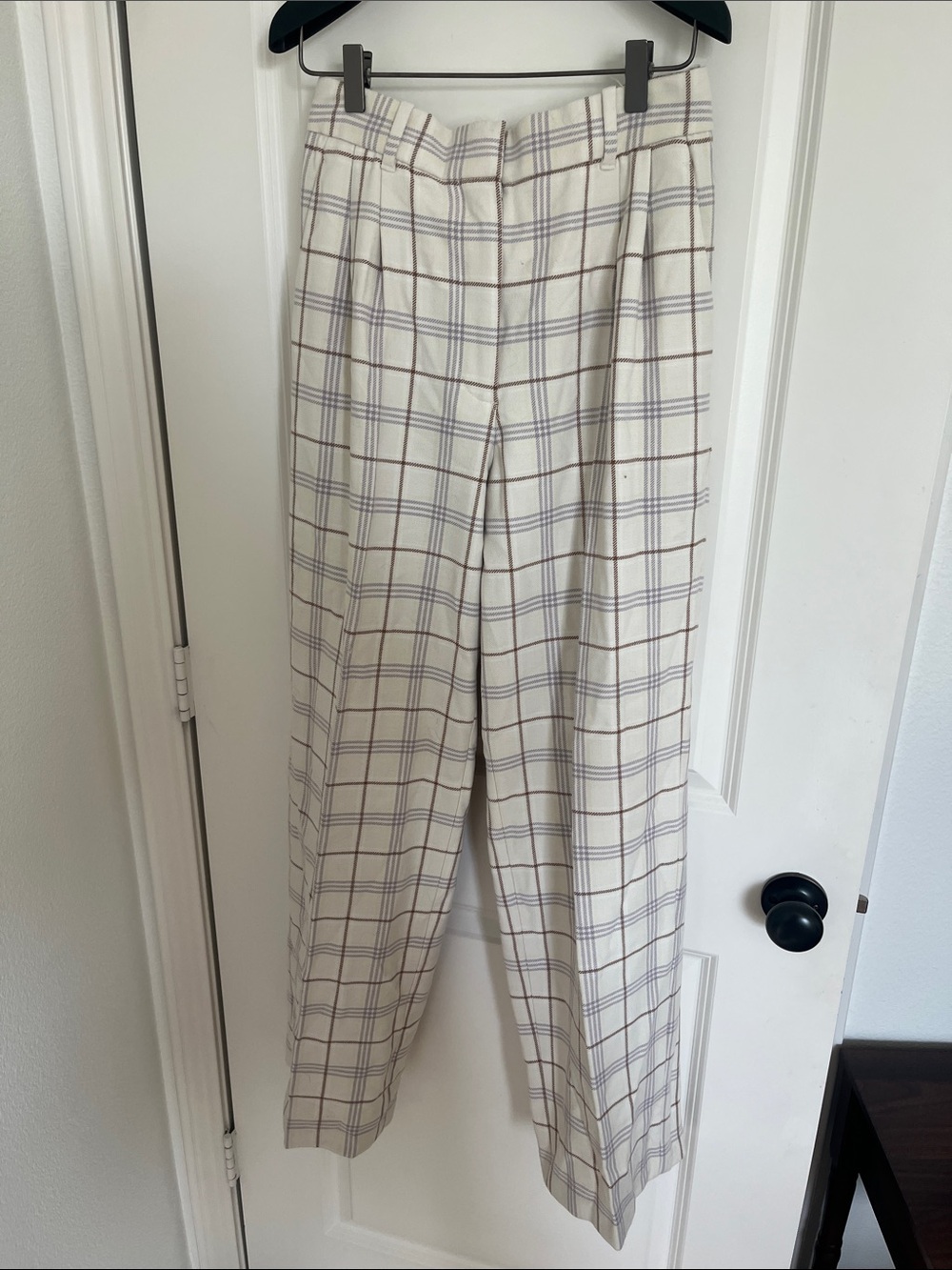 Wilfred Cream Plaid Wide-Leg Pants